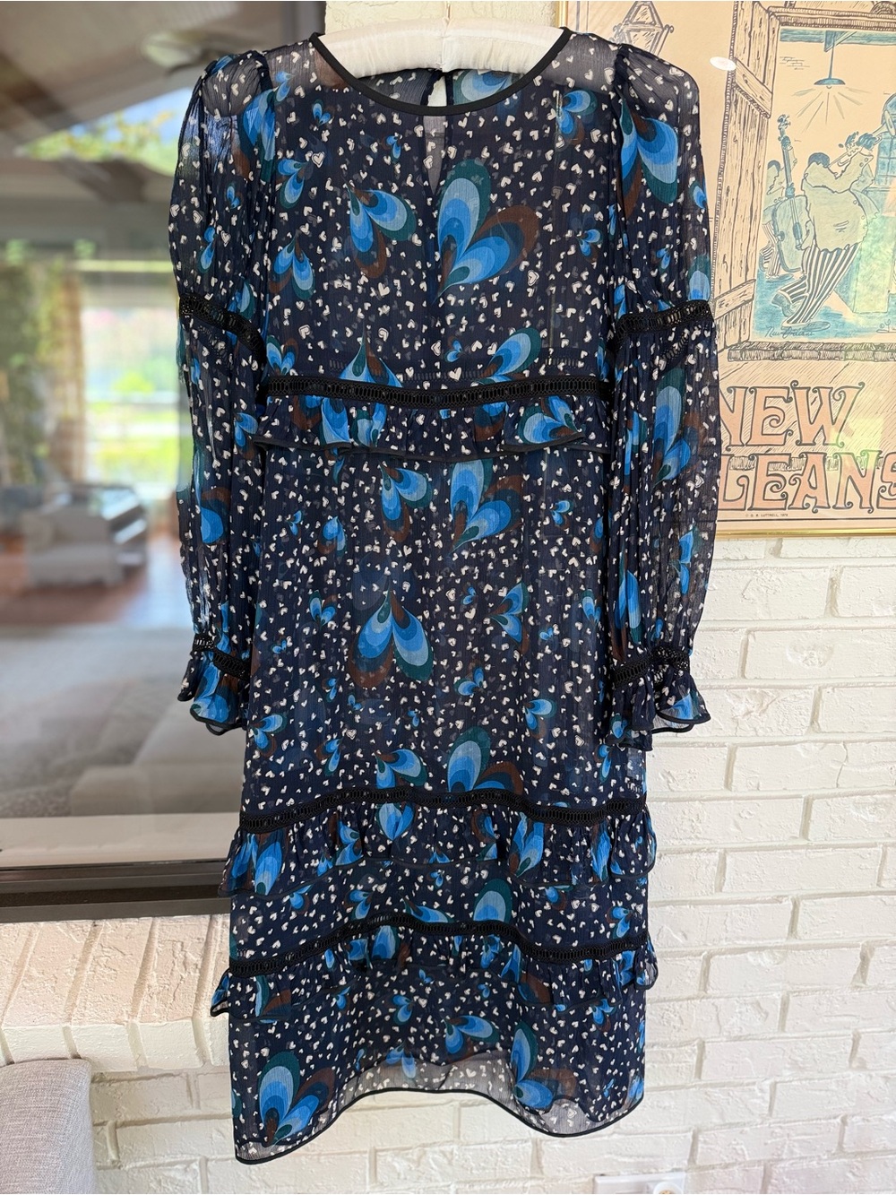 🔥 ODEEH Luxury 100% Silk Chiffon Tiered Heart Peacock Midi Dress